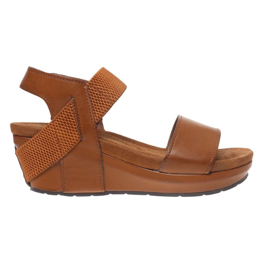 Tan Low Heel Wedge Sandals - Picture 2 of 3